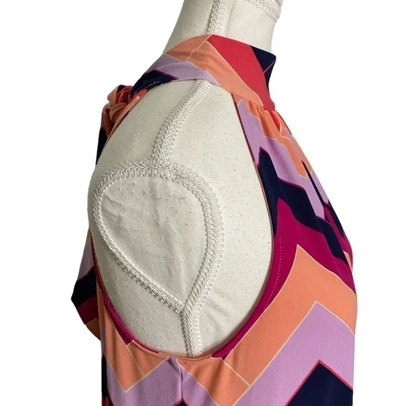 Trina Turk Colorful Geometric Pattern Sleeveless High Neck Craving Midi Dress - Picture 3 of 16